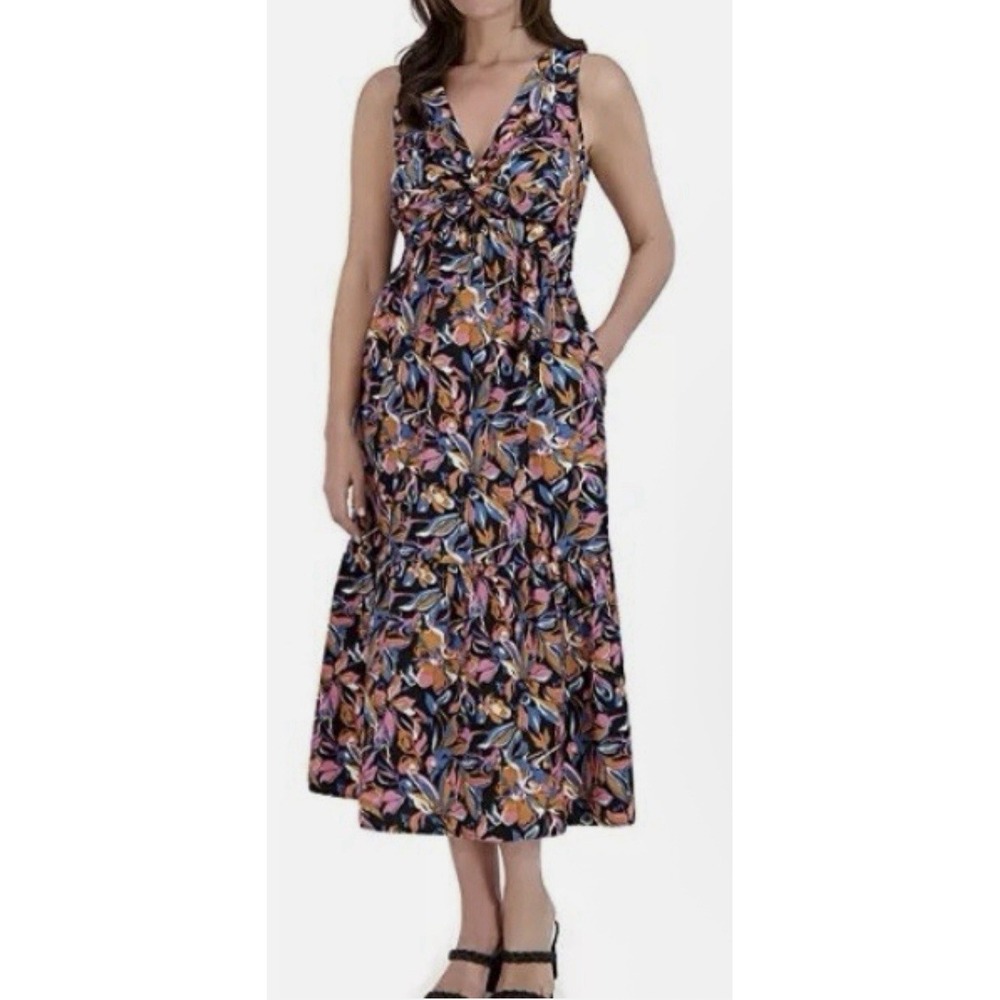 French Connection Women's Twist Front Midi Dress‎ NWT Tiered Sleeveless XXL